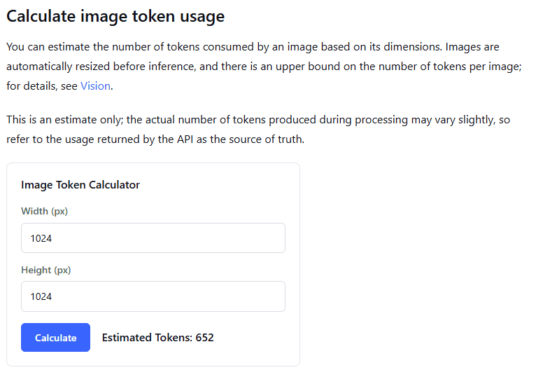 DeepSeek documentation section for estimating image token usage based on image dimensions